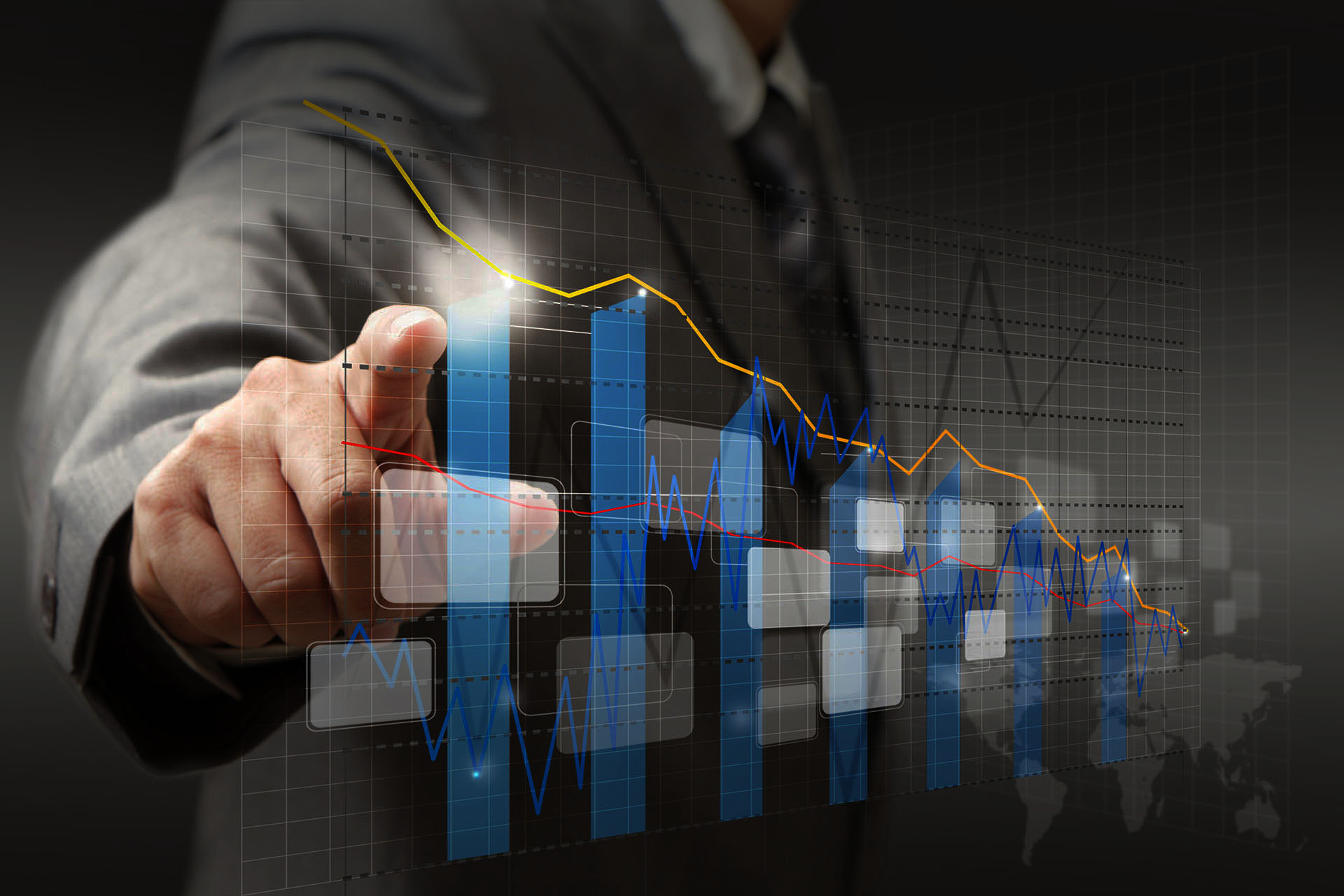 businessman hand touch virtual graph,chart, diagram