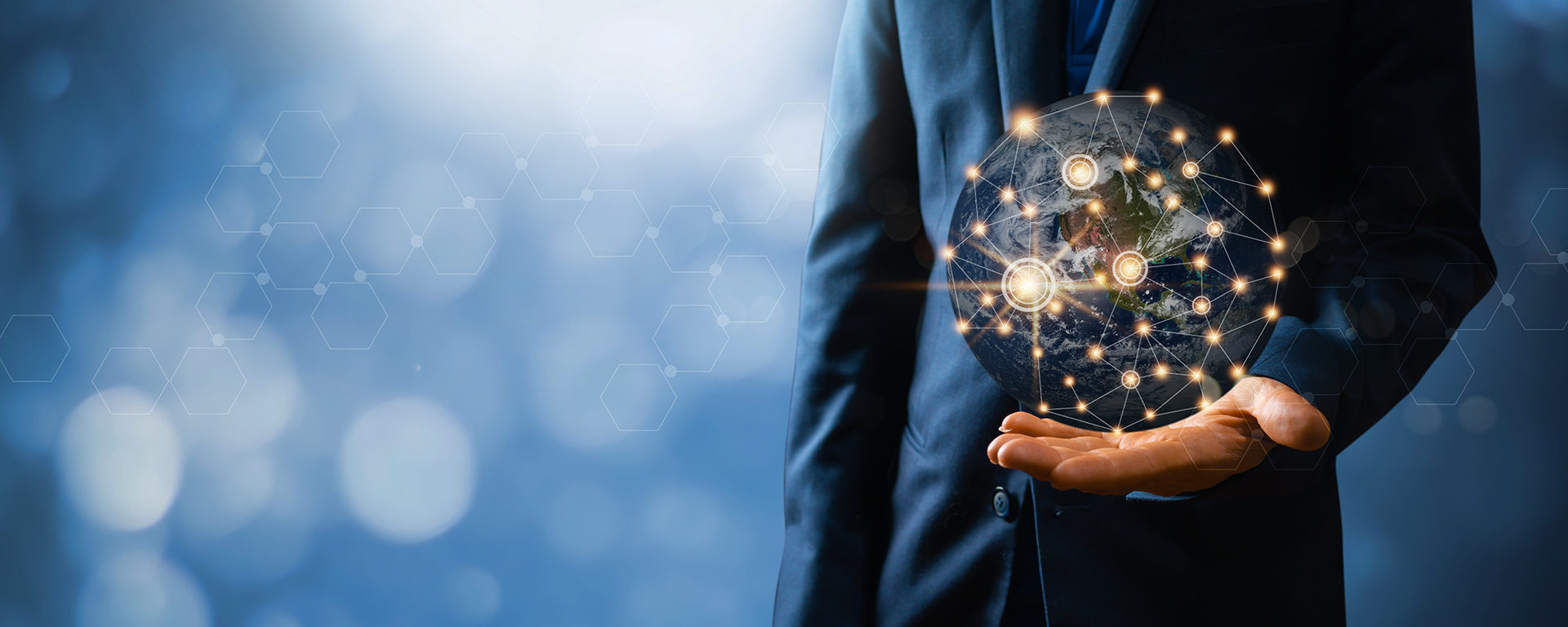global network connection and high technology, businessman holding glob earth with line connect, worldwide, networking internet concept,Element of this earth furnished by Nasa